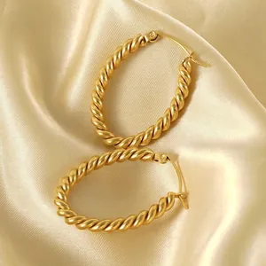 Oval Hoop Earrings Stainless Steel 18K Gold Plated Twisted Spiral Design Retro Minimalist Fashion Jewelry For Women