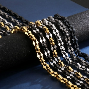 Hip hop geometric link chain necklaces for men in gold, silver, and black finishes