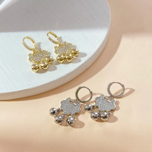 Detail of 18K gold and silver Ruyi lock earrings with micro-inlaid zircon and small bells