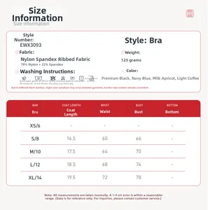 Detailed size chart for ribbed yoga sets showing fabric specs and measurements for S to XL