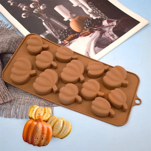 Brown 12-cavity pumpkin silicone mold for handmade soap and candle making detail
