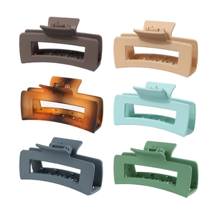 Set of six matte 10.5cm rectangular hair claws in various colors and tortoiseshell patterns