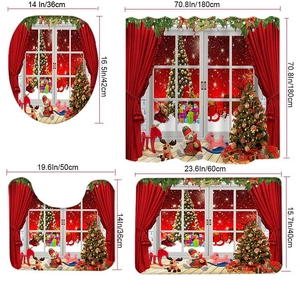 Detailed dimensions for the 4-piece Christmas shower curtain and bath mat set