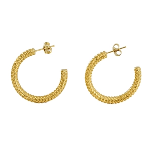 Minimalist 18k gold plated stainless steel C-shaped hoop earrings with twisted rope texture