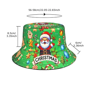 Cappello a secchiello natalizio verde con stampa Babbo Natale e guida alle taglie