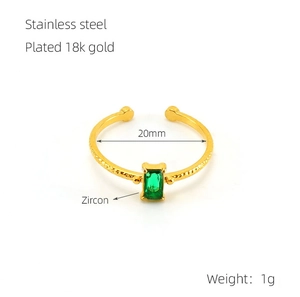 Détail de la bague réglable de 20mm en acier inoxydable plaqué or 18 carats et dimensions