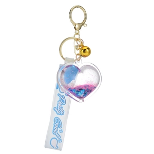 Cute heart-shaped liquid shaker keychain with acrylic glitter bell and pretty good strap