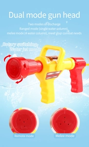 Detail of firefighter water gun showing dual mode spray head and discharge modes
