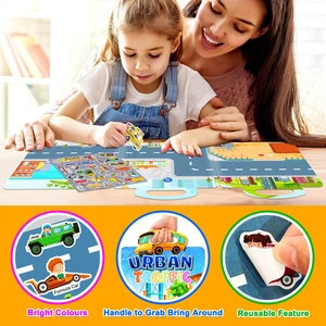 Educational city traffic jelly sticker book for kids with reusable stickers and handle