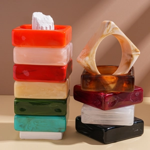 Exaggerated geometric square acrylic bangles with marble texture in multiple colors