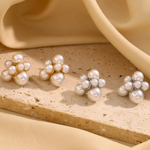 French style 18K gold plated grape cluster pearl earrings in gold and silver finish