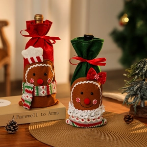 Fundas decorativas para botellas de vino de hombre de jengibre de Navidad en rojo y verde