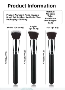 Detailed specs of round, flat, and angled foundation brushes with dimensions and weights