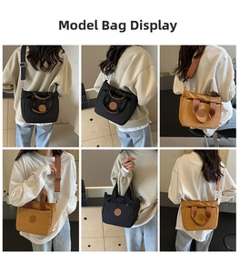 Vues détaillées du sac cabas en toile pour femme montrant les styles porté épaule et croisé