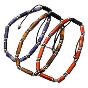 Lot de trois bracelets ajustables en perles tubulaires d'œil de tigre et jaspe pour homme