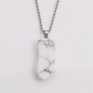 Collier avec pendentif dent de loup en turquoise blanche et chaîne torsadée argentée