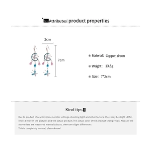 Detailed technical diagram of painted flower earrings with 7cm length and copper zircon specs