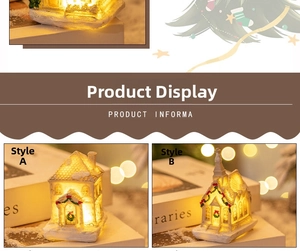 Detailed comparison of Style A and B miniature LED Christmas houses with warm lighting