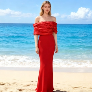 Sexy Off-The-Shoulder Satin Evening Dress Ruched High Split Bodycon Floor-Length Prom Banquet Gown For Women Elegant