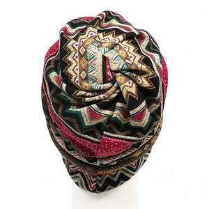 Ethnic bohemian style jacquard knitted beanie with colorful geometric patterns for warmth