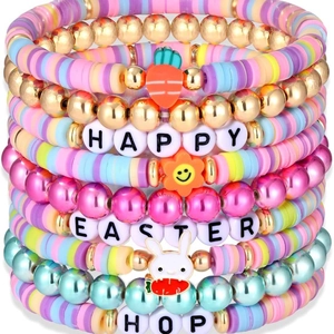 Oster-Perlenarmband-Set mit Hasen Karotten-Anhängern und Happy Easter Alphabet-Perlen
