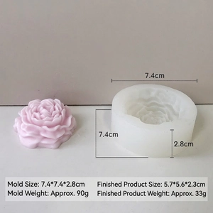 Detailed comparison of 3D rose silicone mold and finished pink flower candle craft