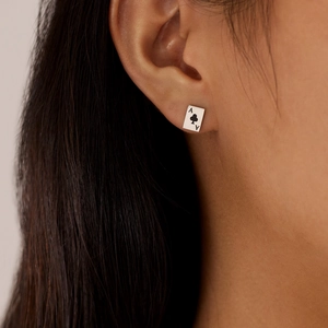 Fashion Titanium Steel Playing Card Stud Earrings For Women Ace Of Clubs Hearts Enamel Heart Shape Minimalist Jewelry