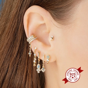 925 Sterling silver gold ear cuff and water drop opal earrings set with zircon stones