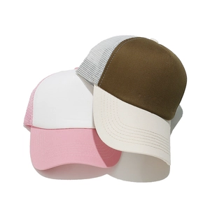 Set of two breathable mesh trucker hats in pink-white and brown-cream color combinations