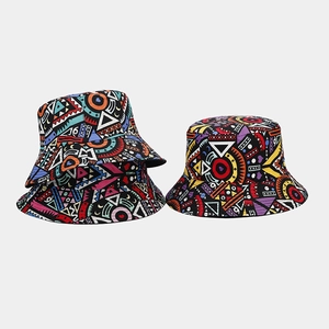 Bohemian Geometric Print Bucket Hat Foldable Reversible Sun Protection Outdoor Summer Fashion Men Women