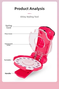 Detailed components of pink hair dazzler tool with press cover and gem turntable