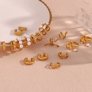 Bagues D Oreille En Acier Inoxydable Sans Perçage Plaqué Or 18K Zircone Künstliche Perle Fleur Serpent Bijoux Minimalistes Géométriques Femmes