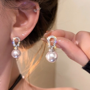 18K Gold Plated Horseshoe Buckle Artificial Pearl Earrings With 925 Sterling Silver Earring Post Zircon Inlaid Jewelry For Women
