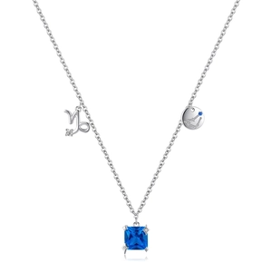 S925 sterling silver Capricorn necklace featuring square blue gemstone and star pendant