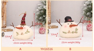 Detailed comparison of two burlap snowman figurines with heights of 32cm and 22cm