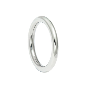 Polished silver titanium steel cylinder ring with a smooth mirror finish and minimalist design