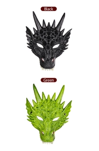 Detailed dragon masks in black and green with realistic scale texture for costumes