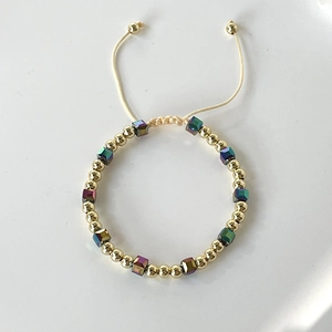 Minimalist 18k gold plated bracelet with colorful crystal cube beads and adjustable cord