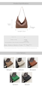 Tableau des tailles pour sac plissé en cuir PU avec dimensions et cinq coloris