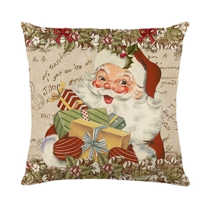 Vintage Santa Claus print Christmas pillowcase in retro beige polyester linen for home decor