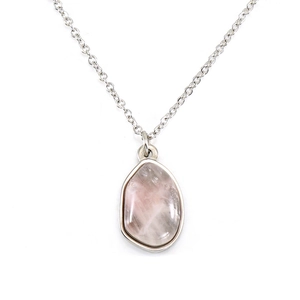 Irregular geometric natural stone pendant necklace in stainless steel with silver chain