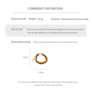 Size details of the woven pearl and titanium steel bracelet with measurement specifications