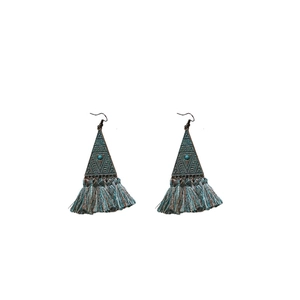 Bohemian triangle tassel drop earrings in vintage bronze and earthy tones for women