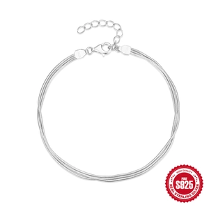 Triple layer S925 sterling silver snake chain bracelet with elegant lobster clasp