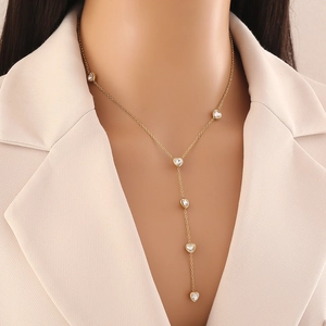 Heart Pendant Y Necklace Stainless Steel Glass Elegant Clavicle Chain Jewelry For Women Fashion Anniversary Valentine Gift