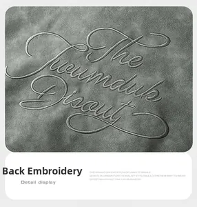 Detail showing high-quality 3D embroidery on dark gray suede fabric for the vintage jacket