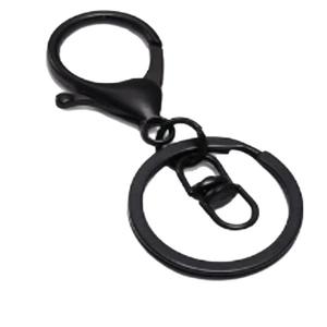 DIY matte black alloy lobster clasp and key ring keychain accessories set on white background