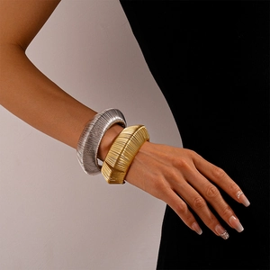 Chic woven texture metal open cuff bracelet in gold and silver finish for women