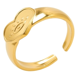 Anello aperto minimalista in acciaio dorato con design unico con occhio e ciglia