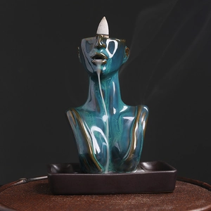 Ceramic Backflow Incense Burner Creative Woman Figure Bust Statue Smoke Waterfall Handmade Censer Holder Zen Home Decor